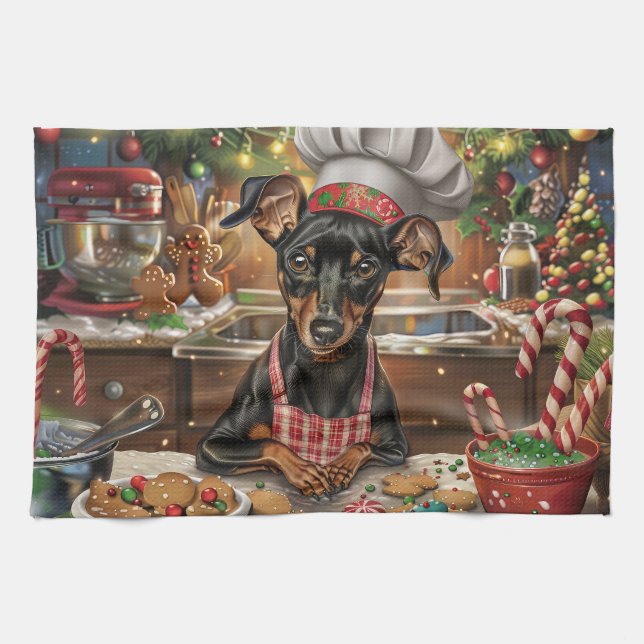 German Pinscher Holiday Baking: Feierliche Weihnac Geschirrtuch (Horizontal)