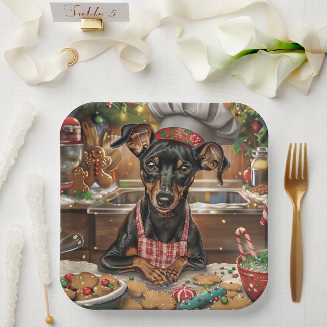 German Pinscher Holiday Baking: Feierliche Weihnac Pappteller (Hochzeit)