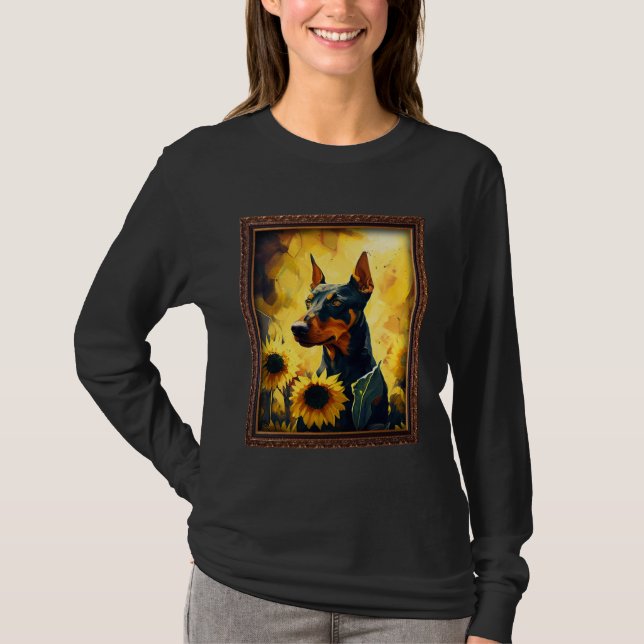 German Pinscher Painting Sunflower Flower Mom Wome T-Shirt (Vorderseite)