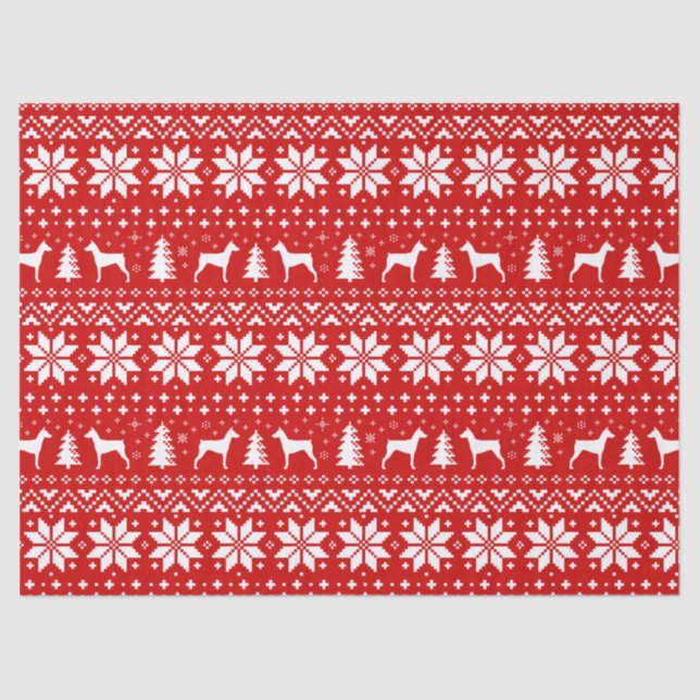 German Pinscher Silhouette Weihnachtsmuster Rot Seidenpapier (Vorderseite)