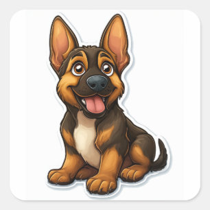 German Shepard Puppy Quadratischer Aufkleber