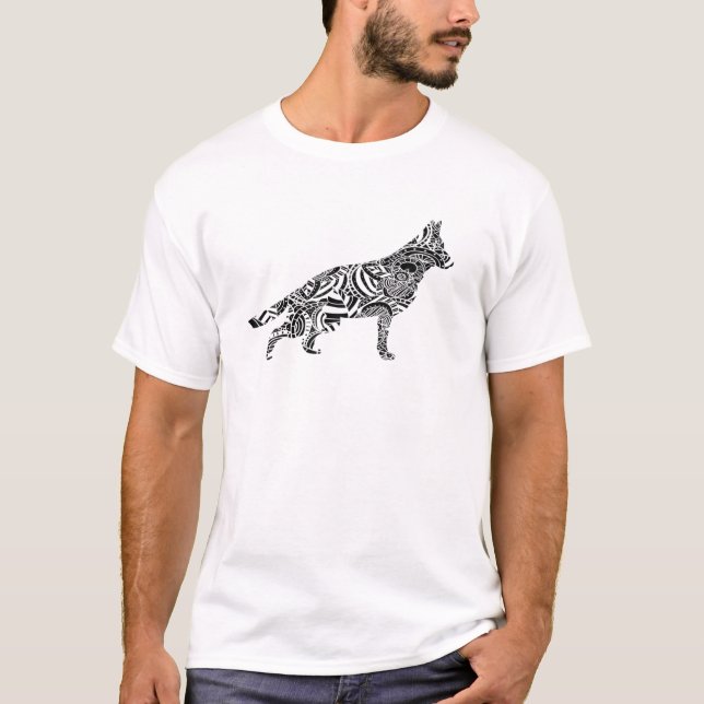 German Shepard Tribal K9 Silhouette Hunde T-Shirt (Vorderseite)