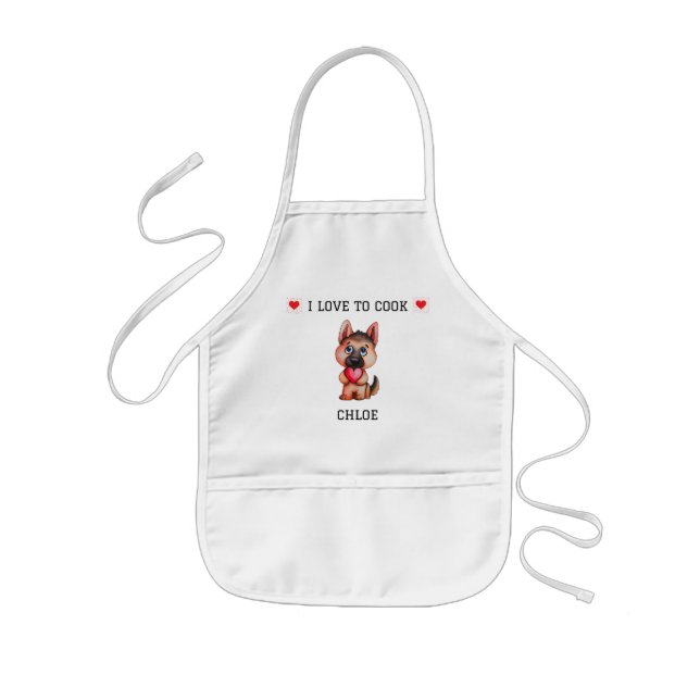 German Shepard Welpe "I Liebe to Cook" personalisi Kinderschürze (Vorne)