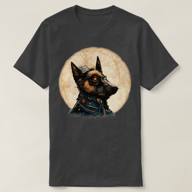 German Sheperd Surreal Steampunk Artwork Dog Lover T-Shirt (Design vorne)