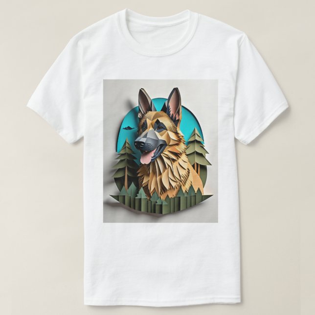 German Shepherd 3D Paper Art Design T - Shirt (Design vorne)
