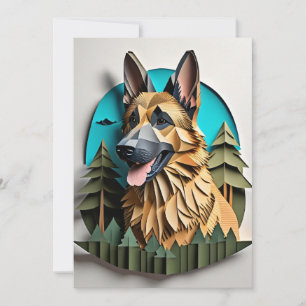 German Shepherd 3D Paper Art Design T - Shirt Einladung