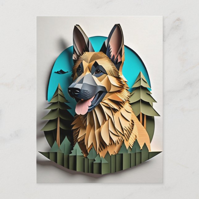 German Shepherd 3D Paper Art Design T - Shirt Postkarte (Vorderseite)