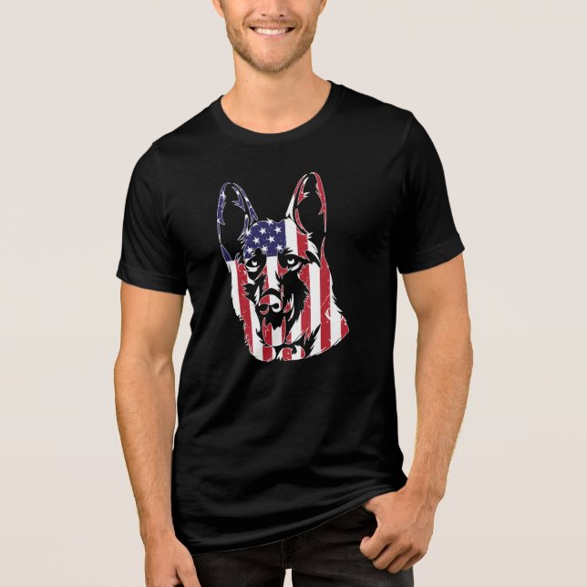 German Shepherd American Flag Canine Lover Tri-Blend Shirt (Vorderseite)