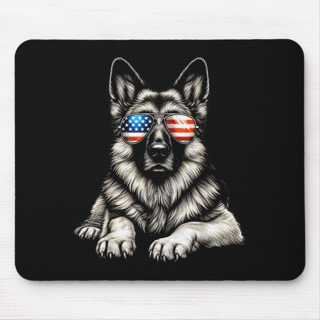German Shepherd American Flag Sungles Patriotic  Mousepad (Vorne)