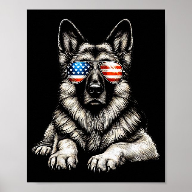 German Shepherd American Flag Sungles Patriotic  Poster (Vorne)