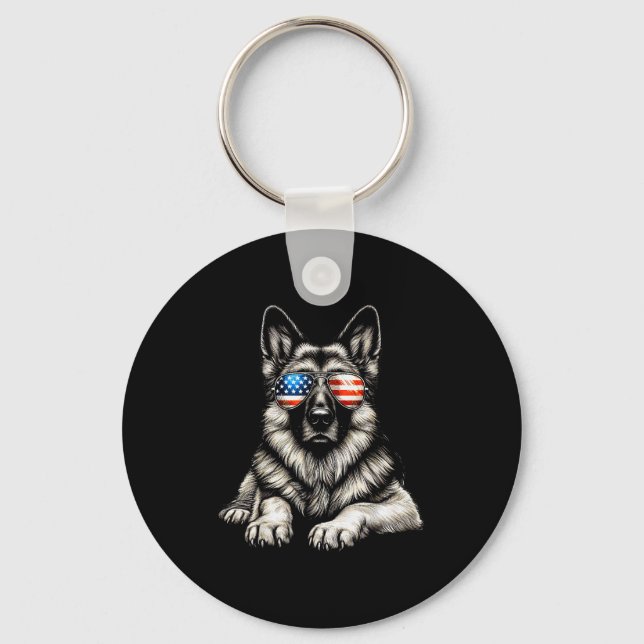 German Shepherd American Flag Sungles Patriotic  Schlüsselanhänger (Vorderseite)