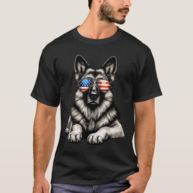 German Shepherd American Flag Sungles Patriotic  T-Shirt (Vorderseite)