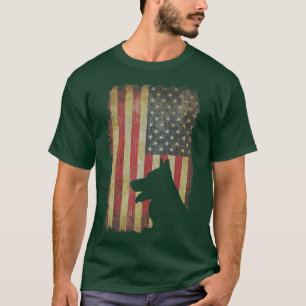German Shepherd American US Flag Funny Dog Owner  T-Shirt