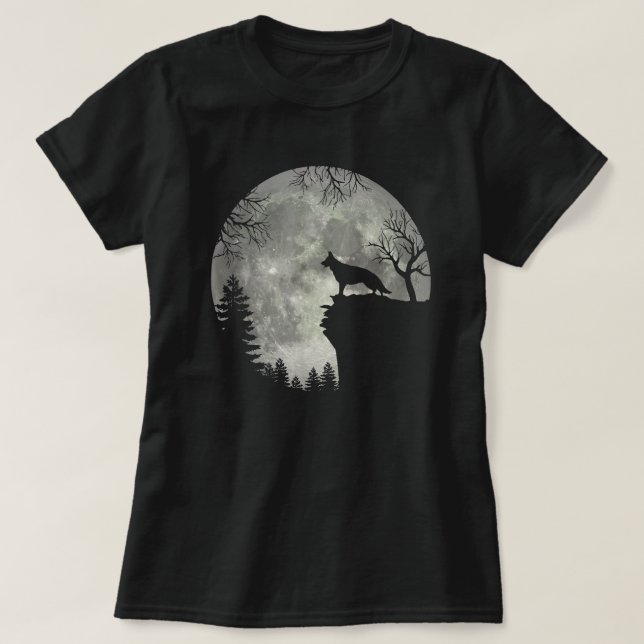German Shepherd And Moon Halloween T-Shirt (Design vorne)
