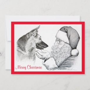 German Shepherd and Santa Claus Feiertagskarte