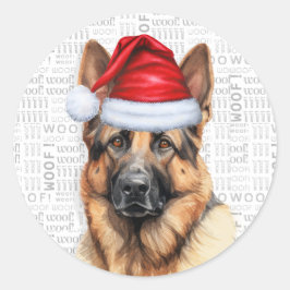 German Shepherd and Woof Word Art Weihnachten Runder Aufkleber