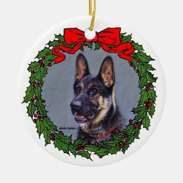 German Shepherd Art von Glenda S. Harlan Keramik Ornament (Vorne)