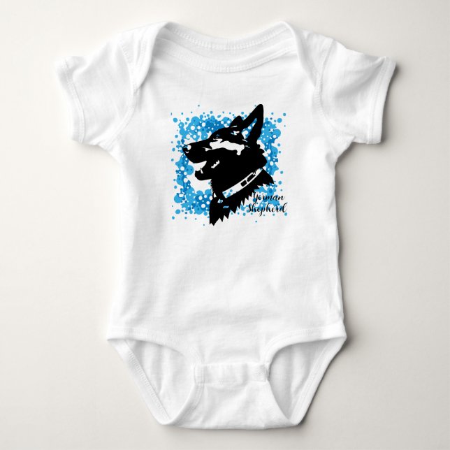 German Shepherd Baby Bodysuit Blue Strampler (Vorderseite)