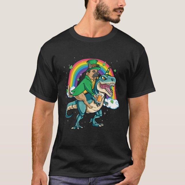 German Shepherd Beer Dino Rex Horn Rainbow T-Shirt (Vorderseite)