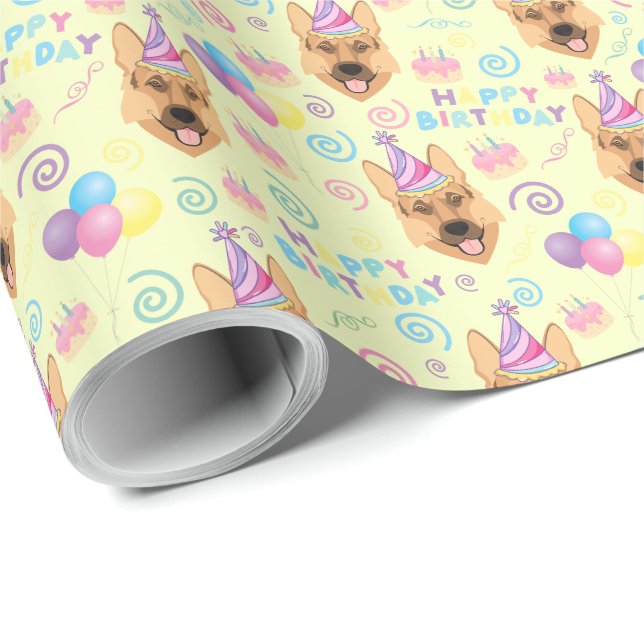 German Shepherd Birthday Gift Wrapping Paper  Geschenkpapier (Rolleneckpunkt)