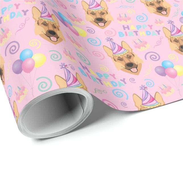 German Shepherd Birthday Gift Wrapping Paper  Geschenkpapier (Rolleneckpunkt)