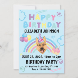 German Shepherd Birthday Invitation in Blue Einladung