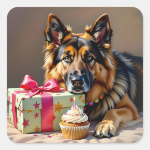 German Shepherd Birthday Quadratischer Aufkleber