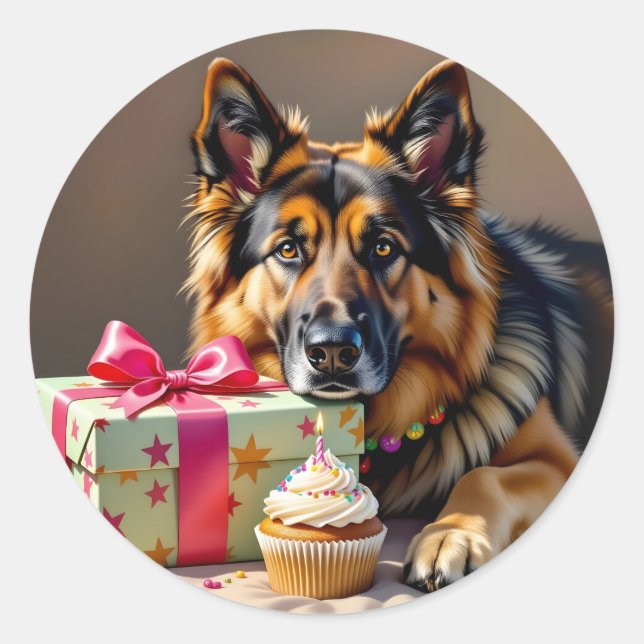 German Shepherd Birthday Runder Aufkleber (Vorderseite)