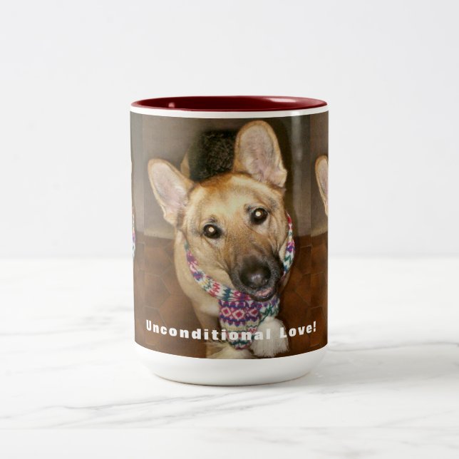 German Shepherd Black Tan bedingungsloses Muster Zweifarbige Tasse (Mittel)