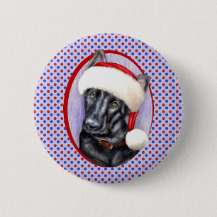 German Shepherd BLK Christmas Santa Pup Button