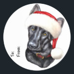German Shepherd BLK Christmas Weihnachtsweih Weihn Runder Aufkleber<br><div class="desc">Happy German Shepherd Dog Puppy in Black trägt seinen Santa Claus Hut und ist bereit,  Ihnen zu helfen,  den Urlaub zu feiern. Sicher Ihr Liebling dieser Weihnachten!</div>