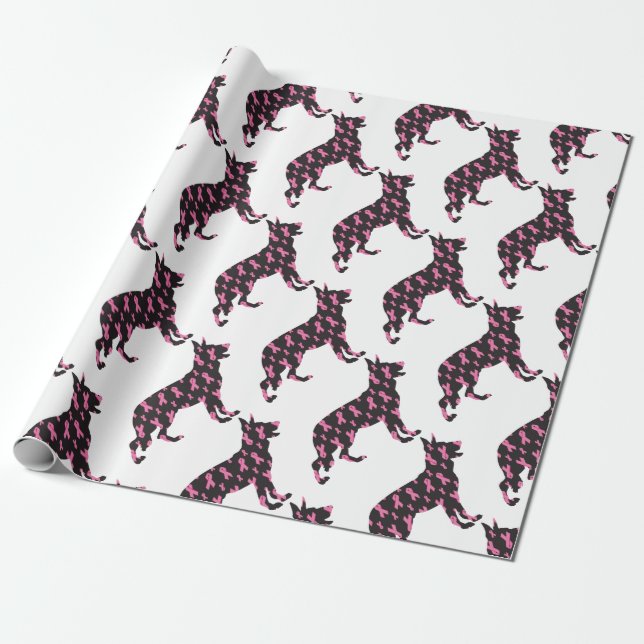 German-Shepherd-Cancer-Ribbon-Black Geschenkpapier (Ungerollt)