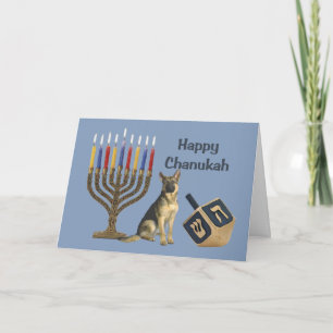 German Shepherd Chanukah Card Menorah Dreidel1 Feiertagskarte