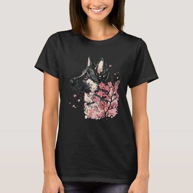 German Shepherd Cherry Blossom Dog Breed Japanese  T-Shirt (Vorderseite)