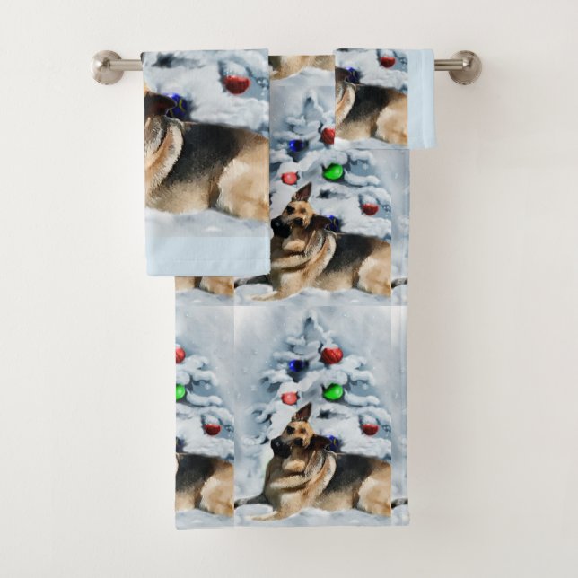 German Shepherd Christmas Badhandtuch Set (Insitu)