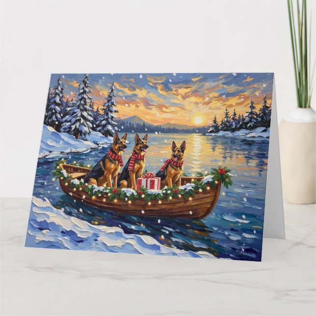 German Shepherd Christmas Boat Holiday Karte (Vorderseite)