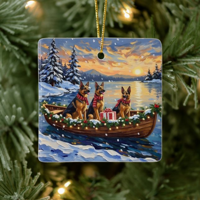 German Shepherd Christmas Boat Holiday Keramikornament (Baum)