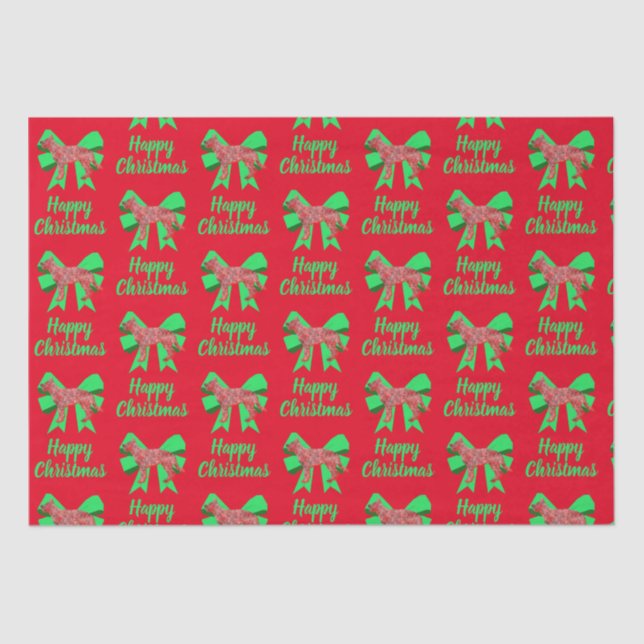 German Shepherd Christmas Dog & Green Bow Red Seidenpapier (Vorderseite)