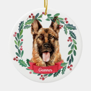 German Shepherd Christmas Elegante Watercolor Dog Keramik Ornament