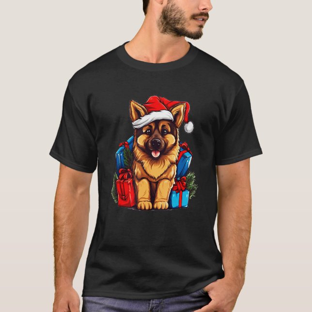 German Shepherd Christmas Fun Festive Holiday Dog  T-Shirt (Vorderseite)