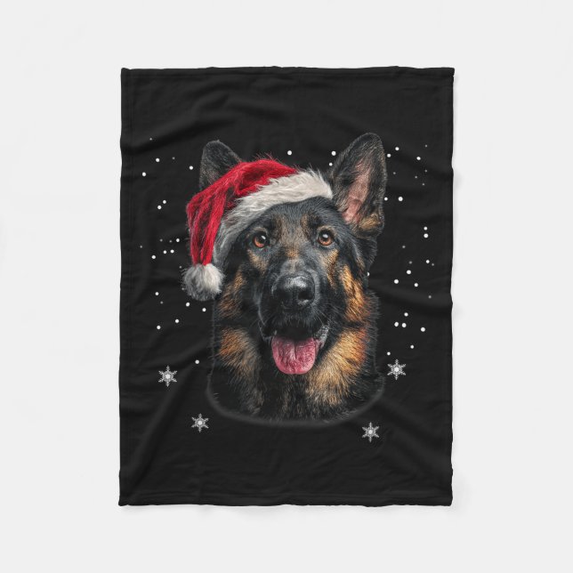 German Shepherd Christmas Funny Santa Hat Dog Xmas Fleecedecke (Vorderseite)