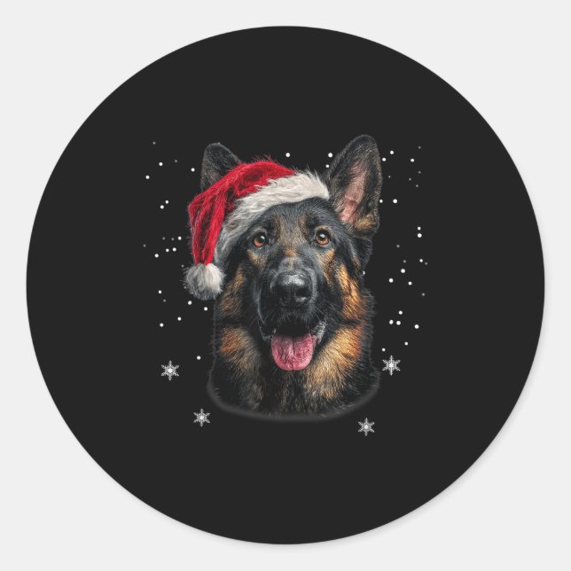 German Shepherd Christmas Funny Santa Hat Dog Xmas Runder Aufkleber (Vorderseite)