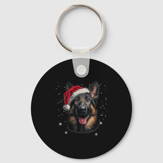 German Shepherd Christmas Funny Santa Hat Dog Xmas Schlüsselanhänger (Vorderseite)