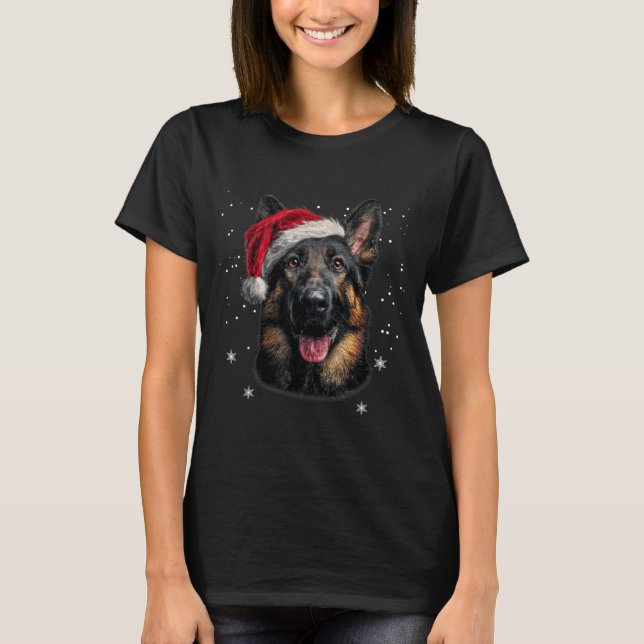 German Shepherd Christmas Funny Santa Hat Dog Xmas T-Shirt (Vorderseite)