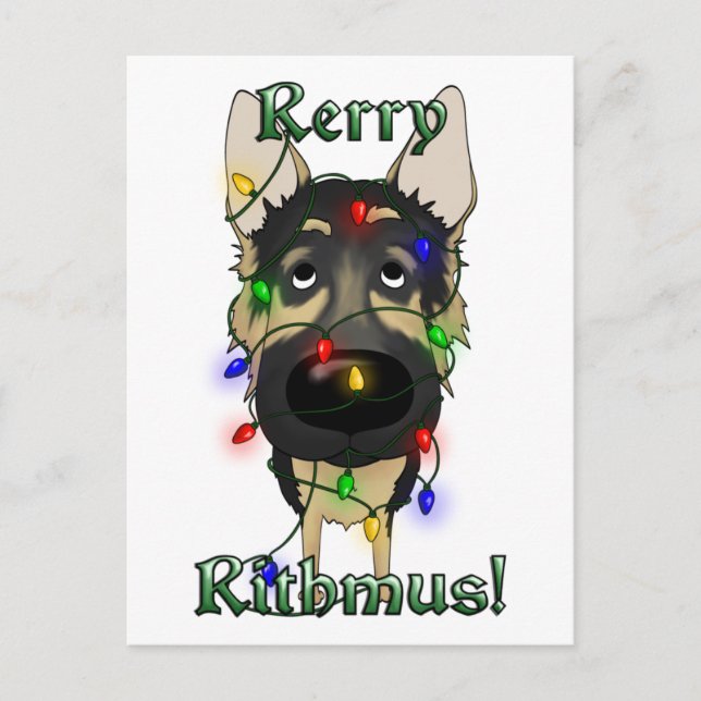 German Shepherd Christmas Lights Feiertagspostkarte (Vorderseite)