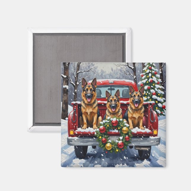 German Shepherd Christmas Red Truck Holiday Magnet (Vorderseite/Rückseite)