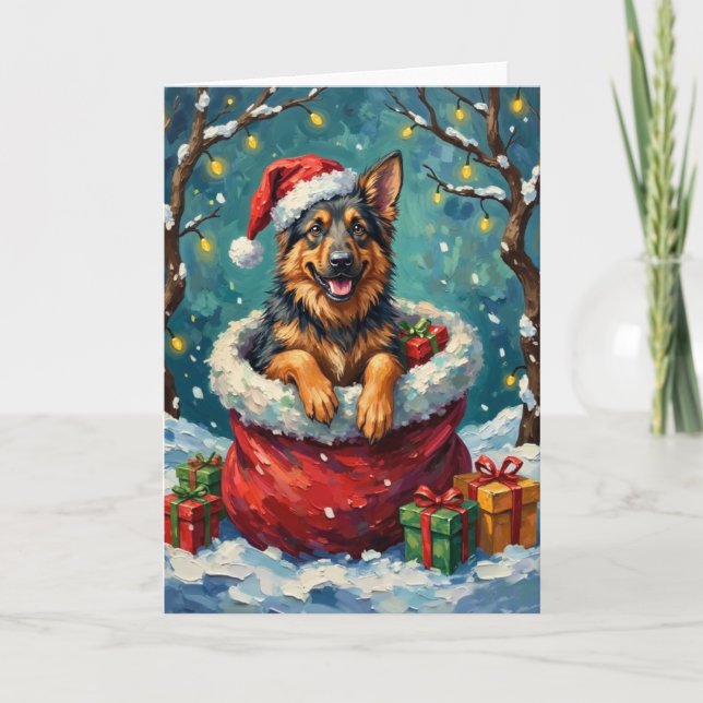 German Shepherd Christmas Santa Bag Adventure Karte (Vorderseite)