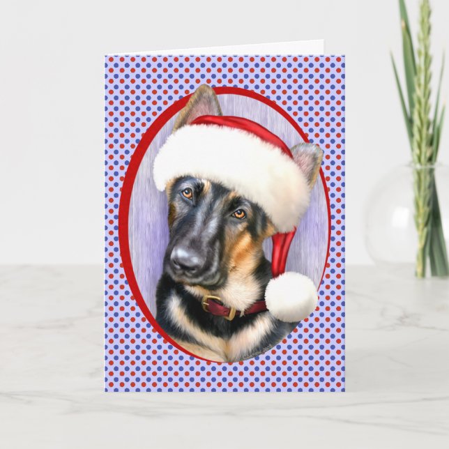German Shepherd Christmas Santa Pup Feiertagskarte (Vorderseite)