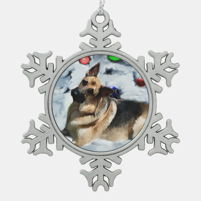 German Shepherd Christmas Schneeflocken Zinn-Ornament (Vorderseite)