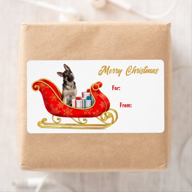 German Shepherd Christmas Sleigh - Geschenk-Tag (Insitu)